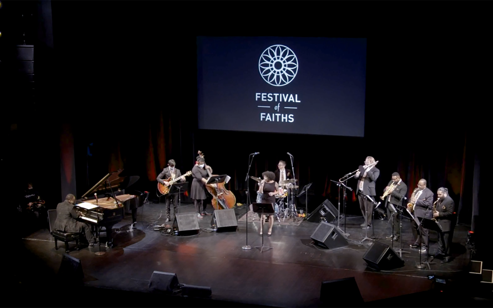 a nonet of diverse musicians perform at the 2021 Festival of Faiths